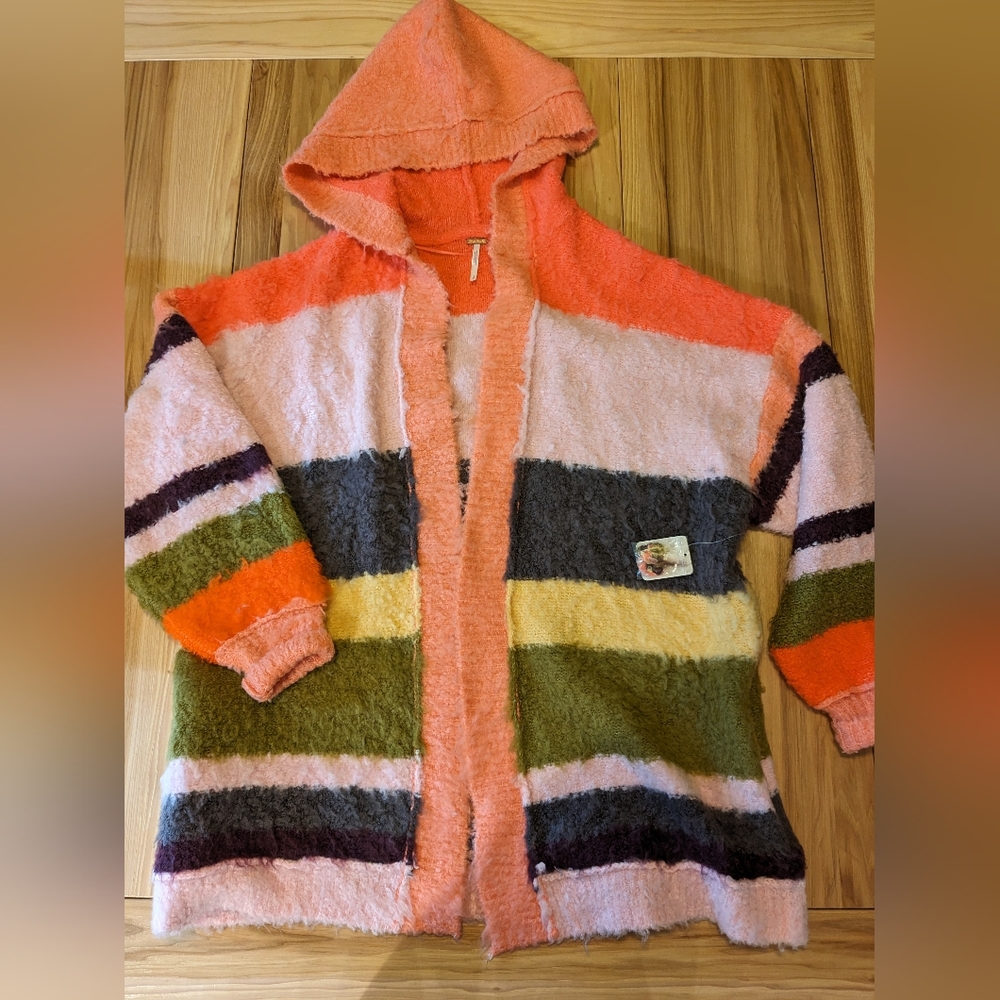 Free People Dream Team hooded cardigan in dessert coral NWT.